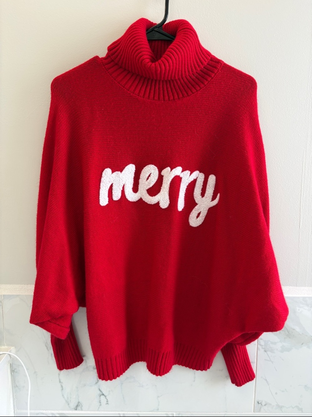 Merry Red Turtleneck Sweater - Women's Holiday Pullover
